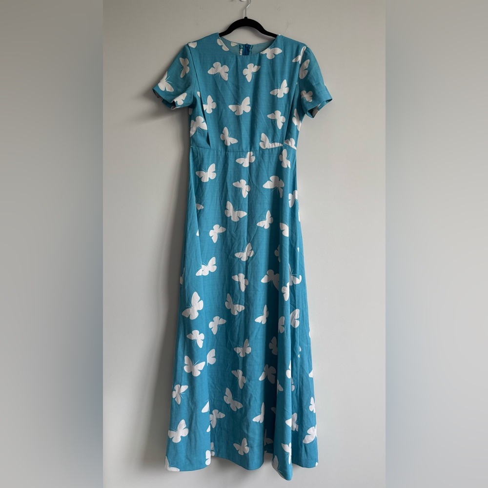 🦋 Vintage 70s Handmade Blue Butterfly Maxi Dress Cottagecore Fairy Sky Dream 🦋